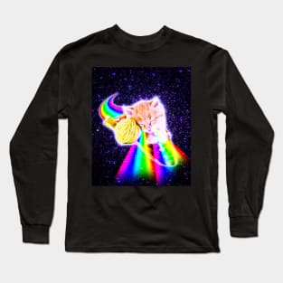 Rainbow Laser Eyes Galaxy Cat Riding Taco Long Sleeve T-Shirt